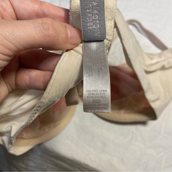 VS Rhinestone Lace Embroidered Bra 36D Unlined Demi Floral Sheer Underwire - Picture 7 of 8